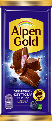 Шоколад молочный ALPEN GOLD с чернично-йогуртовой начинкой, 80г, фото