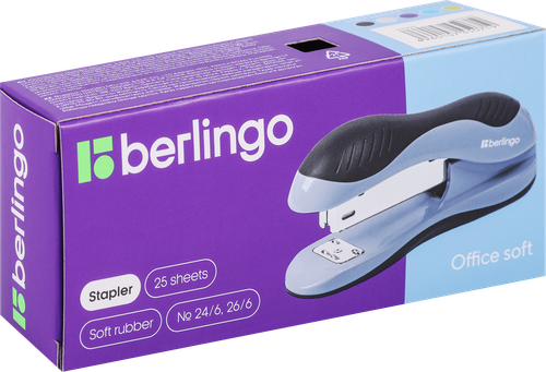 Степлер BERLINGO Office soft №24/6, 26/6 до 25 листов, в ассортименте, Арт. 103965, изображение