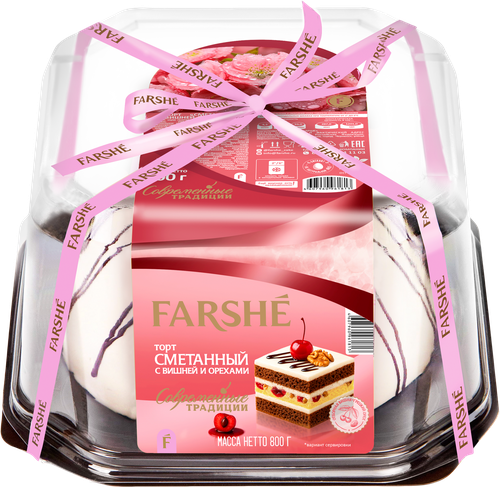 Торт FARSHE Сметанный с вишней и орехами, 800г, крупный план
