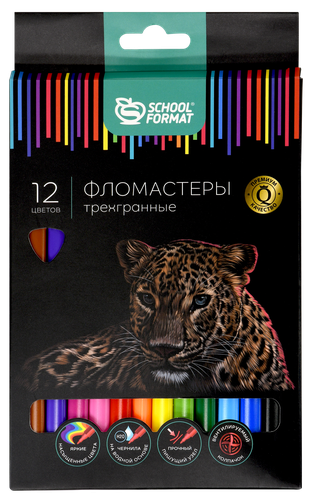 Фломастеры SCHOOLFORMAT Дикая планета, классические, 12 цветов, Арт. ФЛ12-ДПЛ, изображение