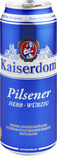 Пиво светлое KAISERDOM Пилснер фильтрованное пастеризованное 4,9%, 0.5л, крупный план