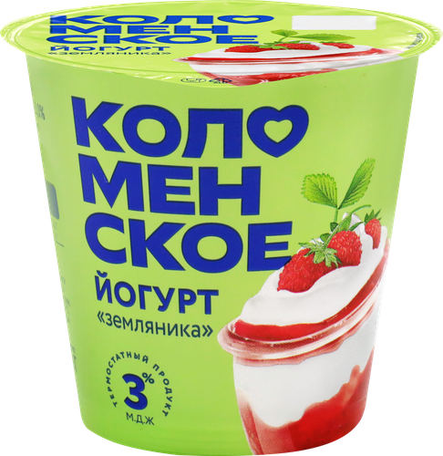 Йогурт термостатный КОЛОМЕНСКОЕ Земляника 3%, без змж, 130г, фото