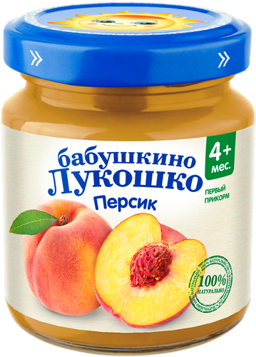 Пюре фруктовое БАБУШКИНО ЛУКОШКО Персик, с 4 месяцев, 100г, крупный план