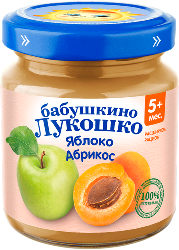 Пюре фруктовое БАБУШКИНО ЛУКОШКО Яблоко-абрикос, с 5 месяцев, 100г, детальное фото