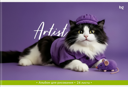 Альбом для рисования BG Акварельные котики, 24 листа, А4, на скрепке, крупный план