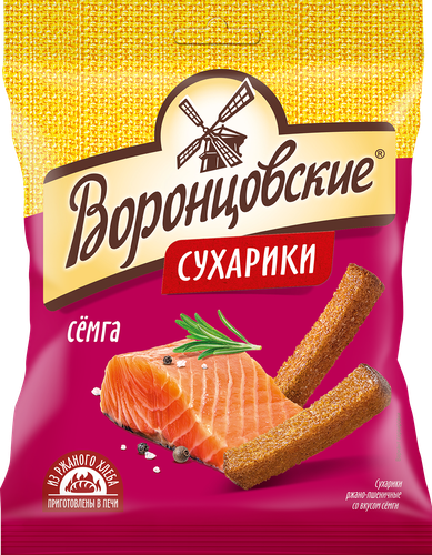 Сухарики ржано-пшеничные ВОРОНЦОВСКИЕ со вкусом семги, 120г, изображение