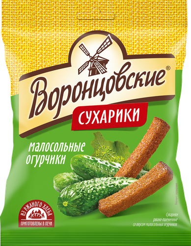 Сухарики ржано-пшеничные ВОРОНЦОВСКИЕ со вкусом малосольных огурчиков, 120г, изображение