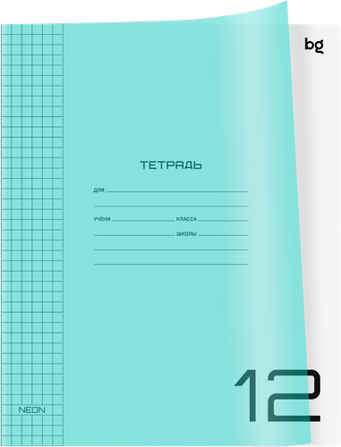 Тетрадь BG UniTone. Neon 12 листов, в клетку, пластиковая обложка, в ассортименте, Арт. 370551, фото