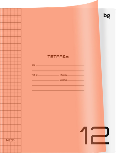 Тетрадь BG UniTone. Neon 12 листов, в клетку, пластиковая обложка, в ассортименте, Арт. 370551, детальное фото