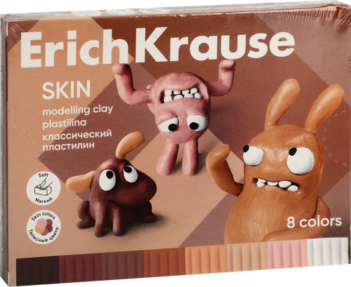 Пластилин ERICHKRAUSE Jolly Friends Skin, классический, 8 цветов со стеком, Арт. 61353, 144г, картинка