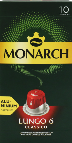 Кофе молотый в капсулах MONARCH Лунго Классико 6 натуральный жареный, 10кап, фотография