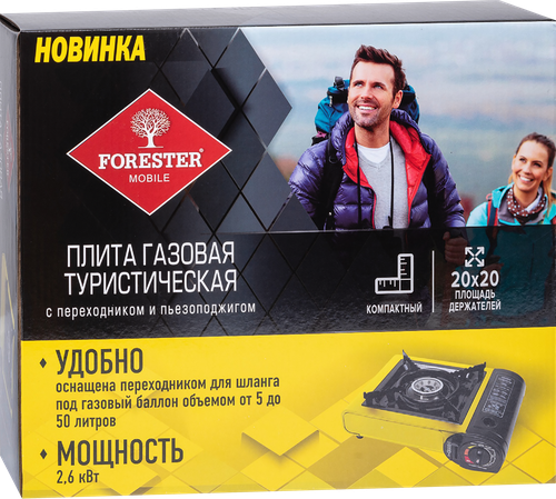 Плита газовая туристическая FORESTER Mobile с пьезоподжигом, под бытовой 
газовый баллон, Арт. MG-9, фотография