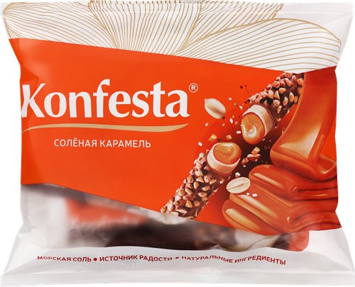 Конфеты KONFESTA с начинкой соленая карамель, глазированные, 180г, детальное фото