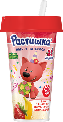 Йогурт питьевой РАСТИШКА Бананово-клубничное мороженое 2,8%, без змж, 190г, изображение