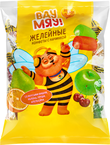 Конфеты желейные ВАУ МЯУ! Микс неглазированные, с начинкой, 250г, крупный план