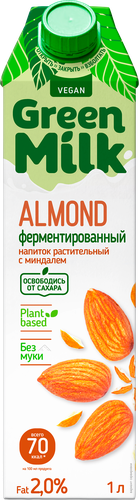 Напиток ячменно-нутовый GREEN MILK Миндаль, 1000мл, крупный план