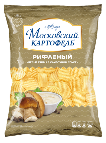 Чипсы картофельные МОСКОВСКИЙ КАРТОФЕЛЬ Хрустящие рифленые со вкусом&nbsp;белые грибы в сливочном соусе, 120г, фотография
