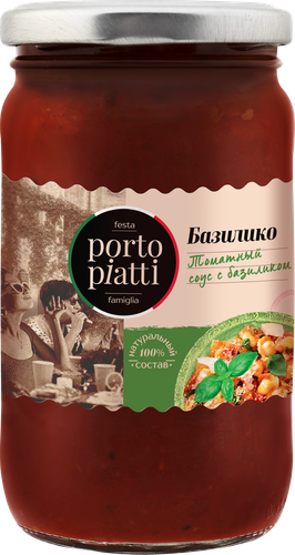 Соус томатный PORTO PIATTI Basilico, с базиликом, 350г, крупный план