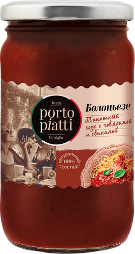Соус томатный PORTO PIATTI Bolognese, с говядиной и свининой, 350г, крупный план