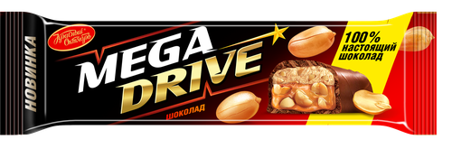 Батончик шоколадный КРАСНЫЙ ОКТЯБРЬ Mega drive с начинкой арахис/нуга/мягкая карамель, 47г, фотография