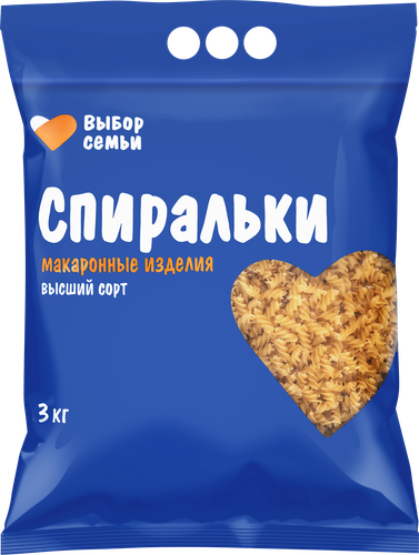 Макароны ВЫБОР СЕМЬИ Спиральки, группа В высший сорт, 3кг, картинка