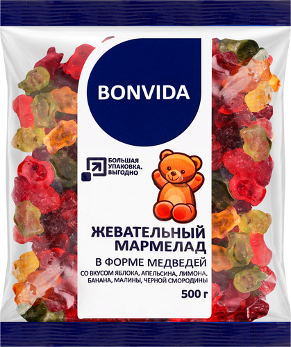 Мармелад жевательный BONVIDA в форме медведей, 500г, крупный план