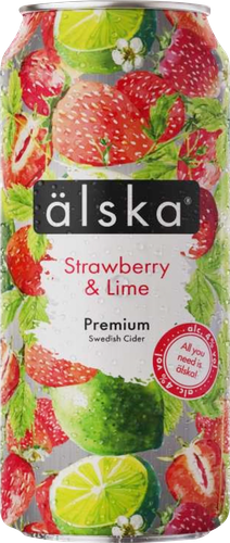 Сидр ALSKA фруктовый со вкусом клубники и лайма 4,0%, 0.44л, крупный план