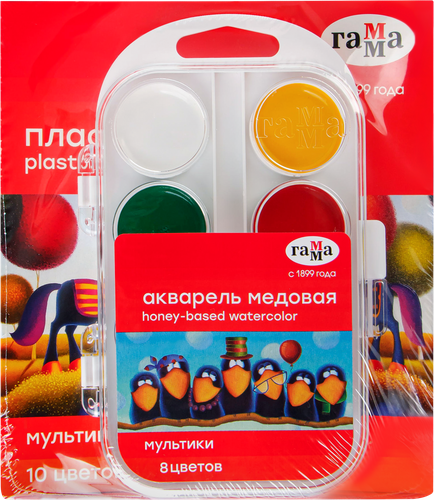 Пластилин ГАММА Мультики, 10 цветов + акварель 8 цветов, Арт. 371551, вид