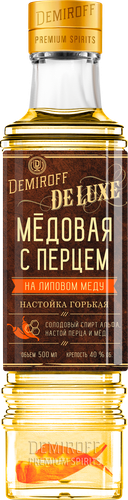 Настойка DEMIROFF De Lux Медовая с перцем, на липовом меду 40%, горькая, 0.5л, детальное фото