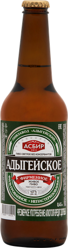 Пиво светлое АСБИР Адыгейское фирменное фильтрованное непастеризованное 4,0%, 0.45л