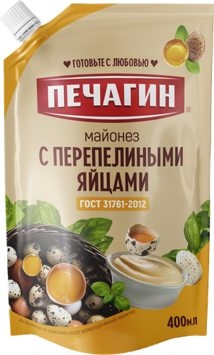 Майонез ПЕЧАГИН с перепелиными яйцами 50%, 400мл, изображение