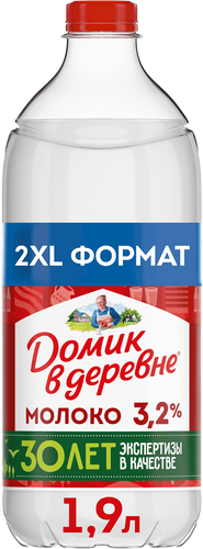 Молоко пастеризованное ДОМИК В ДЕРЕВНЕ 3,2%, 1,9л, изображение