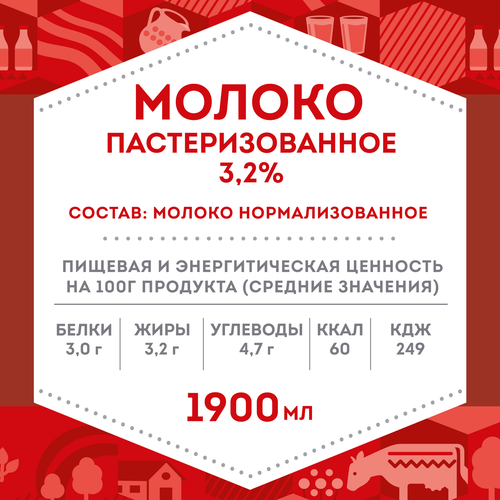 Молоко пастеризованное ДОМИК В ДЕРЕВНЕ 3,2%, 1,9л, вид