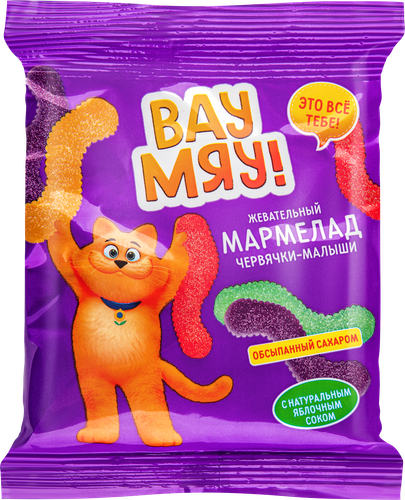 Мармелад жевательный ВАУ МЯУ! Червячки-малыши, обсыпанные сахаром, 70г, изображение