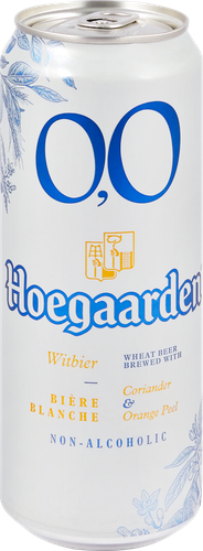 Напиток пивной безалкогольный HOEGAARDEN 0,0 Пшеничный не более 0,5%, 0.45л, крупный план