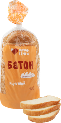 Батон ВЫБОР СЕМЬИ Нарезной, высший сорт, 400г, вид