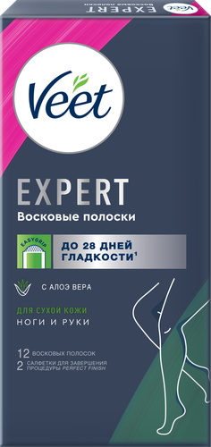 Восковые полоски VEET Expert для сухой кожи, 12шт, фотография