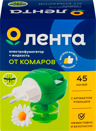 Комплект от комаров ЛЕНТА Фумигатор Люкс+ликвид Ромашка 45 ночей, фото