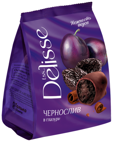 Конфеты DELISSE чернослив в глазури, 200г, крупный план