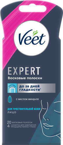 Восковые полоски для лица VEET Expert для чувствительной кожи, 20шт, крупный план
