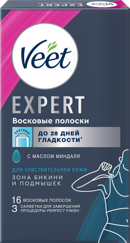 Восковые полоски для линии бикини и области подмышек VEET Expert для чувствительной кожи, 16шт, вид