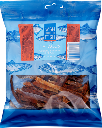 Путассу сушено-вяленая WISH FISH с перцем, стружка, 70г, картинка