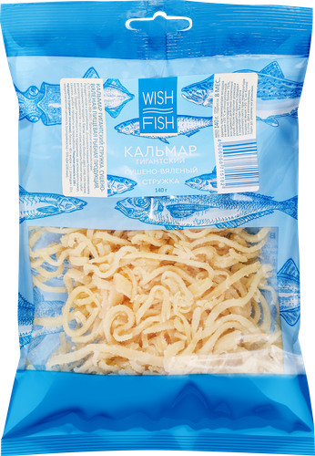 Кальмар сушено-вяленый WISH FISH стружка, 140г, крупный план
