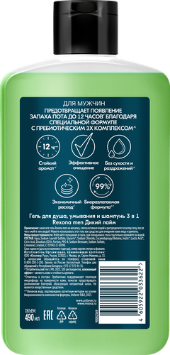 Гель для душа, умывания и шампунь мужской РЕКСОНА Men Дикий лайм 3в1, 490мл, фотография