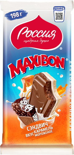 Шоколад молочный РОССИЯ ЩЕДРАЯ ДУША с печеньем, со вкусом карамели и мороженого, 198г, детальное фото