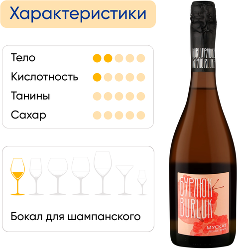 Вино игристое БУРЛЮК Мускат белое брют, 0.75л, вид