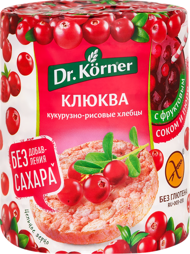 Хлебцы кукурузно-рисовые DR KORNER Хрустящие, с клюквой, 90г, картинка