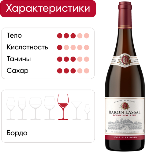 Вино BARON LASSAL ординарное красное полусладкое, 0.75л, фото