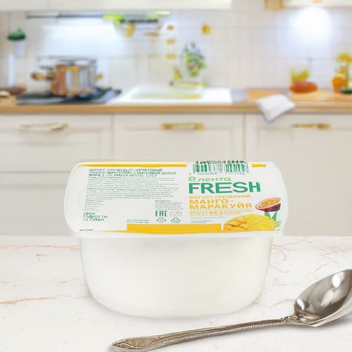 Йогурт Греческий Манго, маракуйя 3,4%, без змж, ЛЕНТА FRESH, 125г, фото