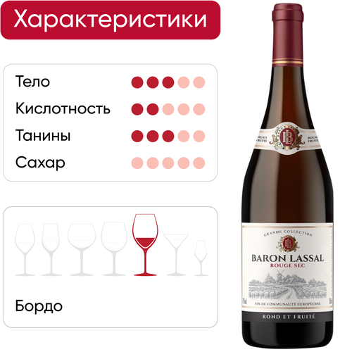 Вино BARON LASSAL ординарное красное сухое, 0.75л, детальное фото